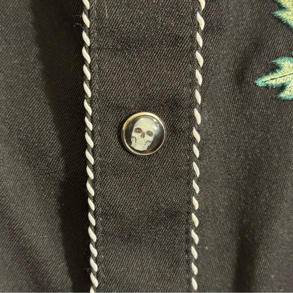 Vintage Scully Skull Rose Western Embroidered Pearl Snap Black Button Up Size L - Picture 7 of 15